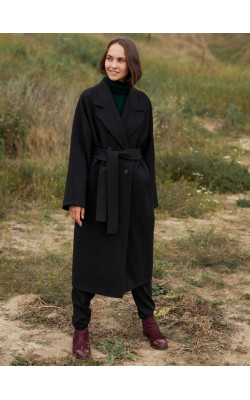 Чорне двубортне пальто з вовни, модель Хейлі