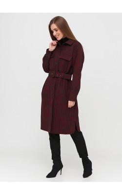 Базове пальто на поясі з принтом гусяча лапка