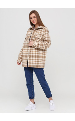 Утеплене вовняне напівпальто в клітинку 20-211 / У