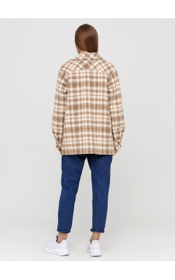 Утеплене вовняне напівпальто в клітинку 20-211 / У