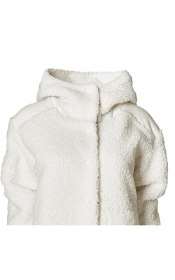 Коротка молочна куртка з еко-хутра теді