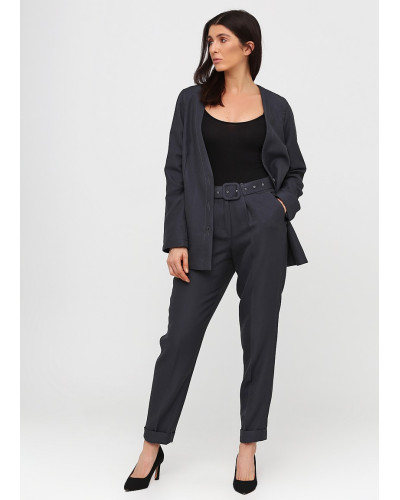 Штани темного сіро-синього кольору з поясом