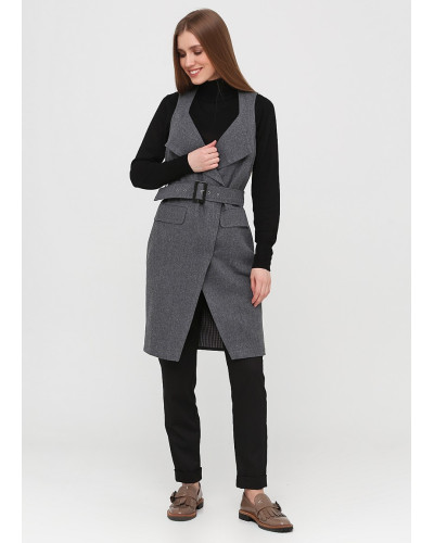 Классический серый жилет средней длины на запах