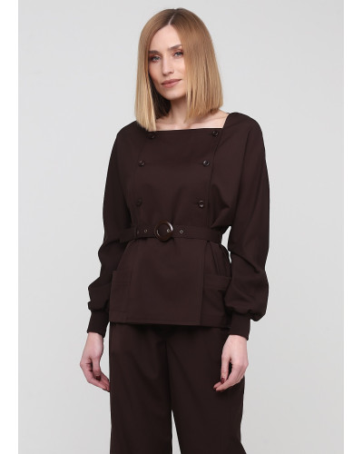 Класична двубортна блуза коричневого кольору