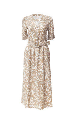 Сукня бежевого кольору в білий принт