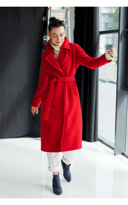 Красное пальто с цельнокроенным рукавом 77-1102