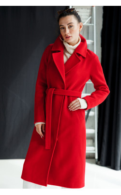 Красное пальто с цельнокроенным рукавом 77-1102