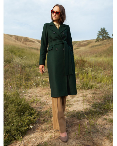 Демисезонное пальто изумрудного цвета 77-1123