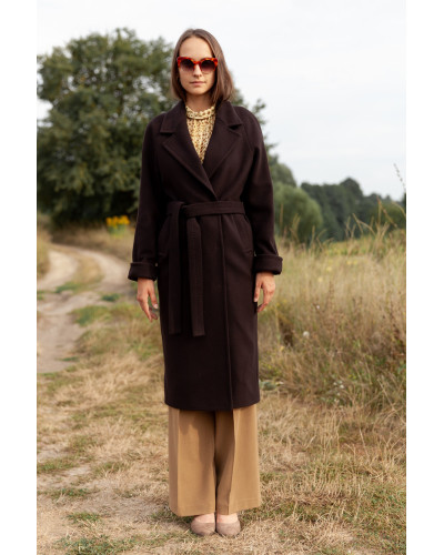 Классическое темно-коричневое пальто 77-1135