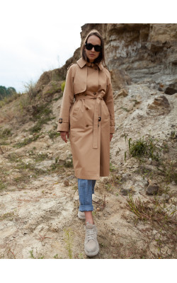 Базовый тренч цвета кэмел прямого покроя