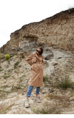 Базовый тренч кэмел утепленный жилетом