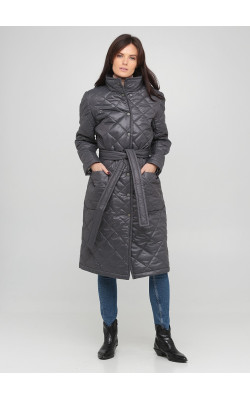 Стеганое пальто темно-серого оттенка на кнопках