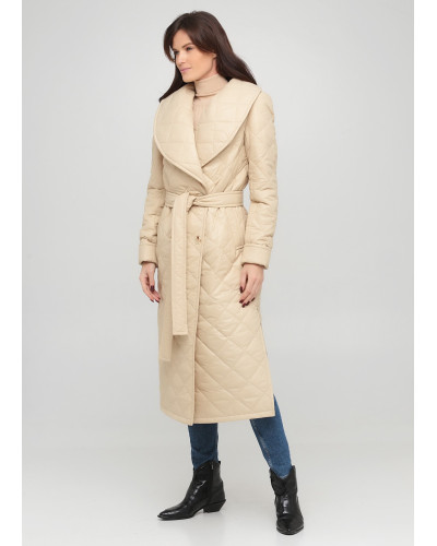 Зимове стьобане пальто бежевого кольору