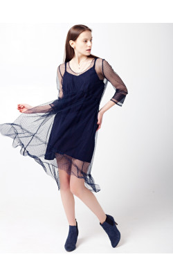 Темно-синие платье с сетки с подложкой 77-261