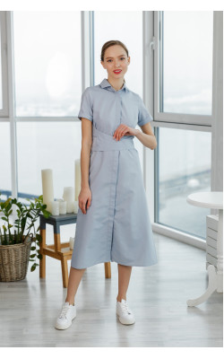 Серое платье-рубашка с поясом 77-266-696