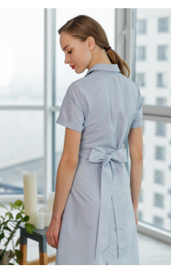 Серое платье-рубашка с поясом 77-266-696