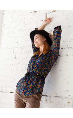 Рубашка принт цветы 268-646