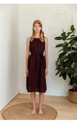 Льняное платье цвета баклажан 77-332/1-789