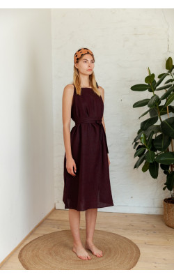 Льняное платье цвета баклажан 77-332/1-789