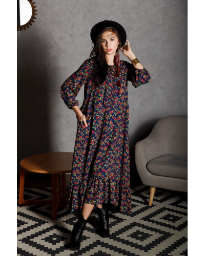 Темно-синя сукня в принт 77-351-646