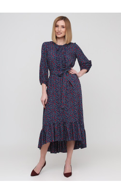 Платье миди с цветочным принтом и воланом внизу