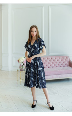 Сукня з принтом лелека ліф на запах 77-357-705
