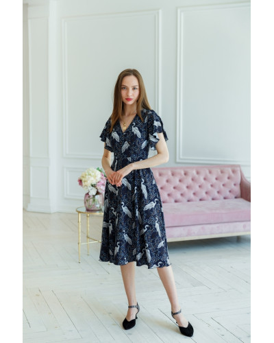 Сукня з принтом лелека ліф на запах 77-357-705