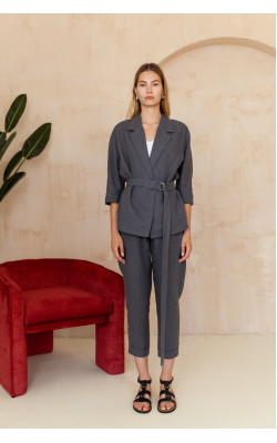 Льняной костюм в тёмно-сером цвете 77-363-788