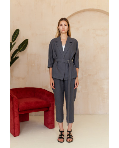Льняной костюм в тёмно-сером цвете 77-363-788