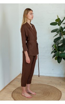 Льняной костюм в коричневом цвете 77-363-792