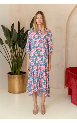 Платье трапеция с воланом серое 77-400-700