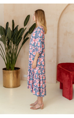 Платье трапеция с воланом серое 77-400-700