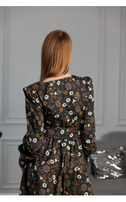 Сукня кольору хакі в квітковий принт 77-401-775