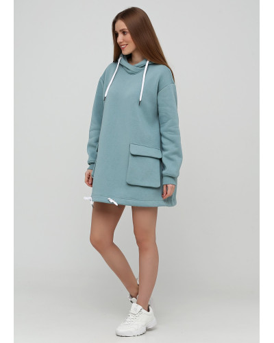 М'ятне худі-плаття на флісі з кишенями