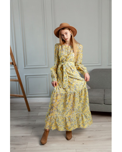 Довге жовте плаття в принт 77-406-781