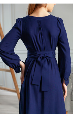 Довге синє плаття з воланом 77-407-784