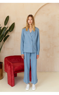 Льняной жакет двубортный 77-419/2-797