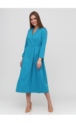 Лазурна класична сукня з накидними защипами