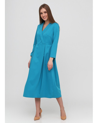 Лазурна класична сукня з накидними защипами