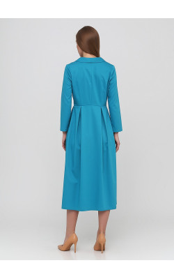 Лазурна класична сукня з накидними защипами