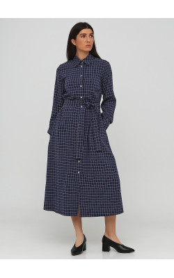 Оригінальна синє плаття в клітинку на удзиках