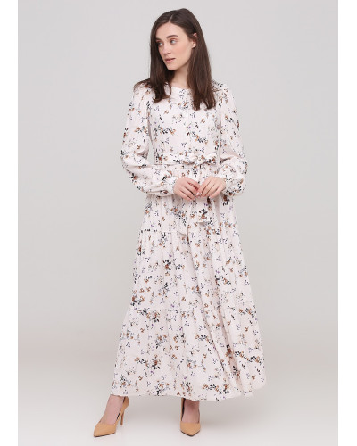 Весеннее бежевое платье с цветочным принтом