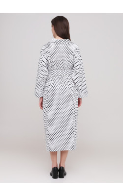 Біла сукня в горохи на удзиках з поясом