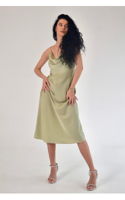 Оливкова атласна сукня комбінація