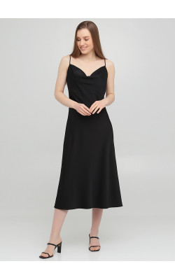 Атласна сукня комбінація чорного кольору